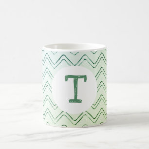 Scribble Zig Zag Monogram in Groen naar Blauw Koffiemok
