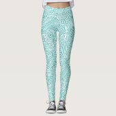 Scribbleafdrukken Blauwgroen Leggings (Voorkant)