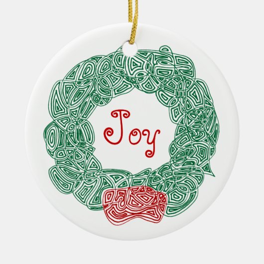 Scribbleprint, wit, rood keramisch ornament (Voorkant)