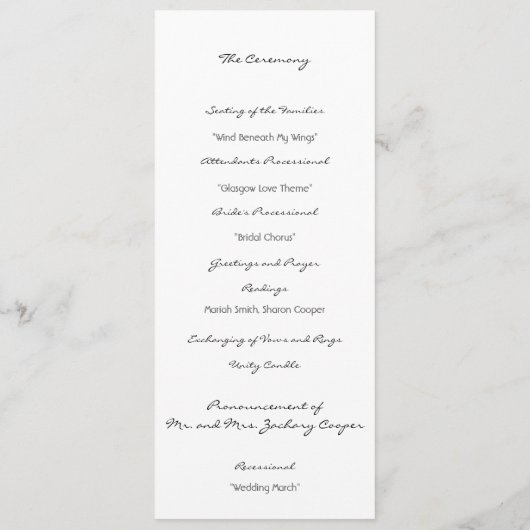 "Scribbles" Wedding Program Programma (Achterkant)