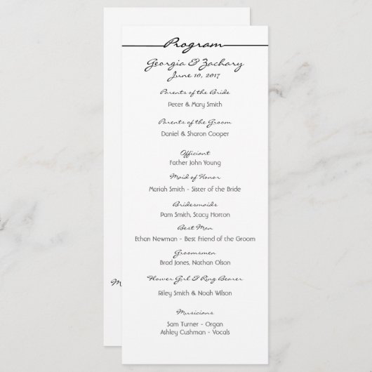 "Scribbles" Wedding Program Programma (Voorkant / Achterkant)