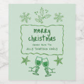 Scribbly Doodle Wavy Frame Glitter Green Christmas Wijn Etiket (Enkel label)
