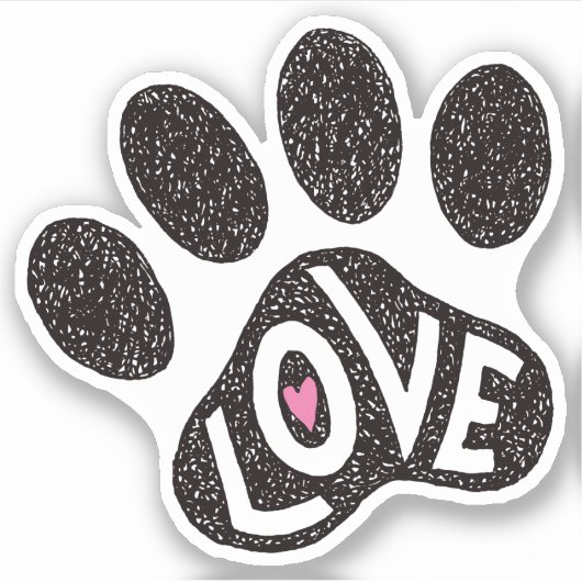 Scribbly poot print met tekst liefde en roze hart sticker (Voorkant)