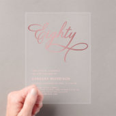 Script 80 Black Roos Gold 80th Birthday Acryl Uitnodigingen (Insitu (Draagbaar))