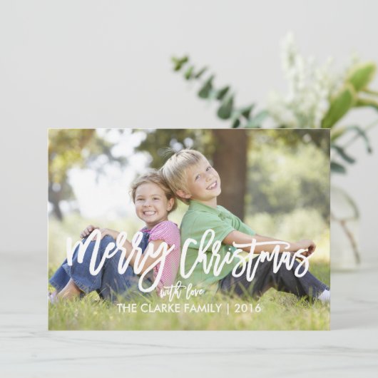 Script à la main tendance | Carte photo de vacance (Debout devant)