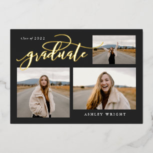 Script Afstuderen Eenvoudig 3 Foto Collage Feest F Folie Uitnodiging