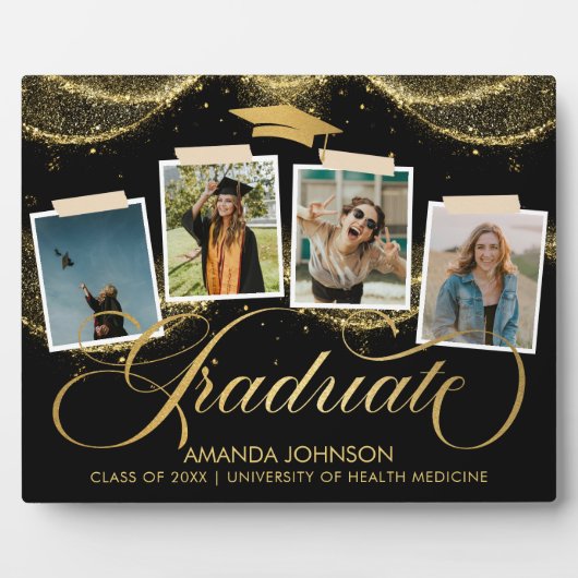 Script Afstuderen Foto Zwart Goud Afstuderen plaqu Fotoplaat (Voorkant)