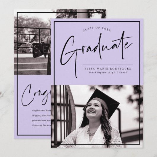 Script Afstuderen op Paarse achtergrond Afstuderen Aankondiging (Voorkant / Achterkant)