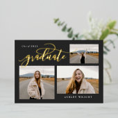 Script Afstuderen Simple 3 Photo Collage Party Foi Folie Uitnodiging (Staand Voorkant)