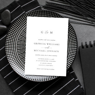 Script Ampersand Monogram White Wedding Invitation Kaart