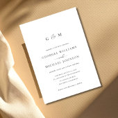 Script Ampersand Monogram White Wedding Invitation Kaart