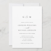 Script Ampersand Monogram White Wedding Invitation Kaart (Voorkant)