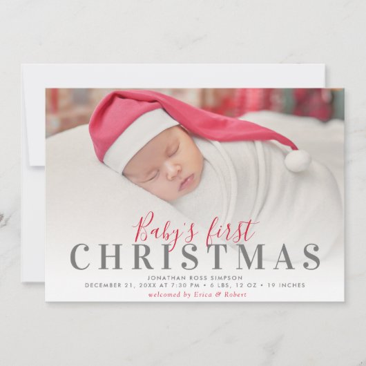script amusant 1ère carte faire-part bébé de noël (Devant)