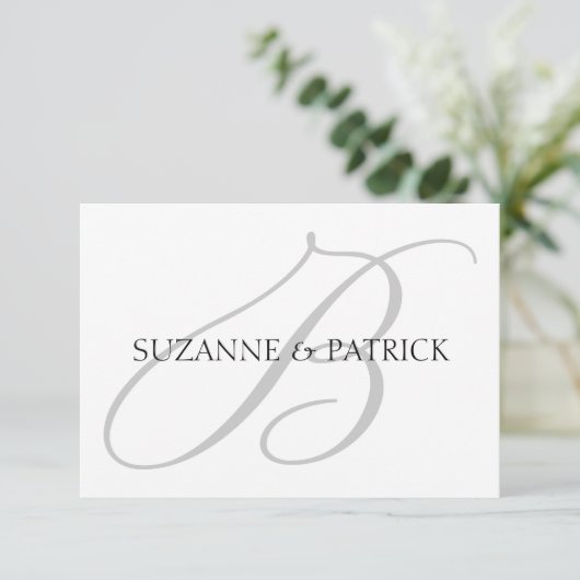 Script B Monogram Notecard (zilver/zwart) Kaart (Staand voorkant)