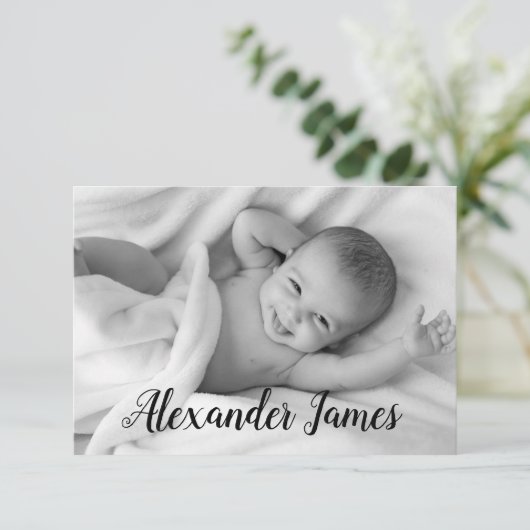 Script Baby Name Faire-part de naissance photo (Debout devant)