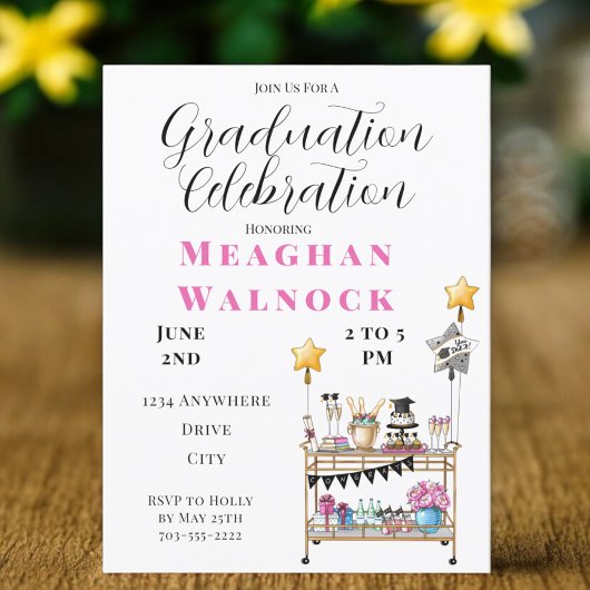 Script Bar Cart Afstuderen Invitation Briefkaart