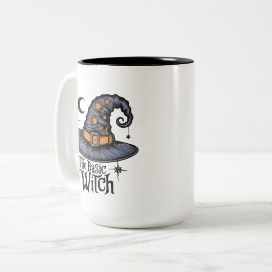Script Basic Witch Coffee Brew Halloween Tweekleurige Koffiemok (Voorkant links)