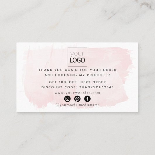 Script Bedankt Blush Pink Waterverf Visitekaartje (Achterkant)