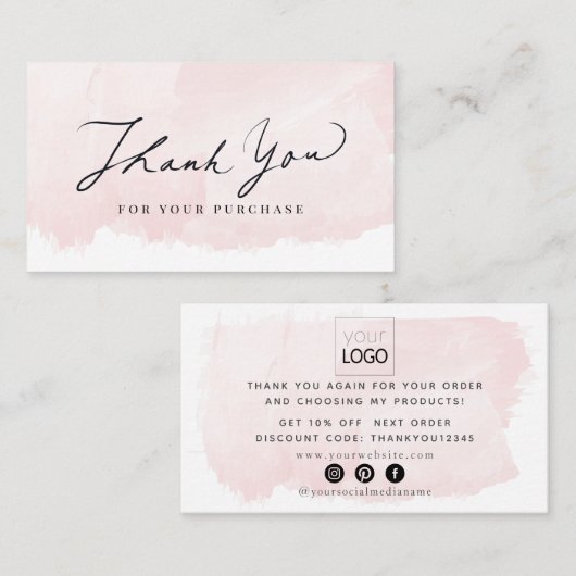Script Bedankt Blush Pink Waterverf Visitekaartje (Voorkant / Achterkant)