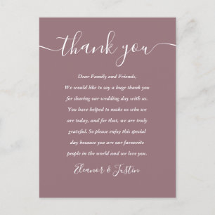 Script Bedankt Mauve Wedding Place Card Briefkaart