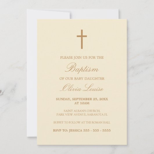 Script Beige Elegant Crème Baptême Invitation (Devant)