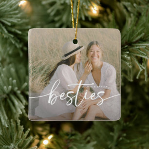Script Besties 2x Foto Persoonlijk Keramisch Ornament