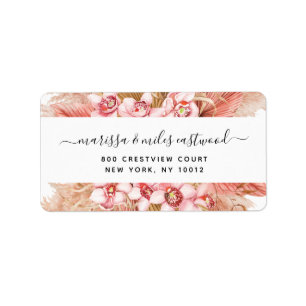 Script Black Pink Floral Return Address Label