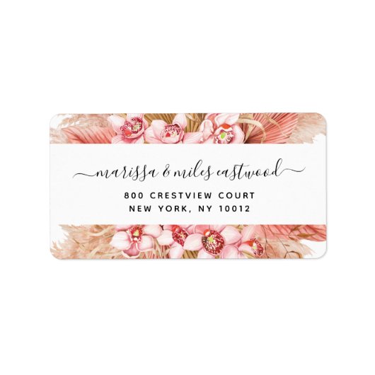 Script Black Pink Floral Return Address Label (Voorkant)
