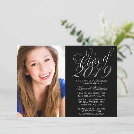 Script Black Silver Photo-Afstuderen Aankondiging (Staand voorkant)