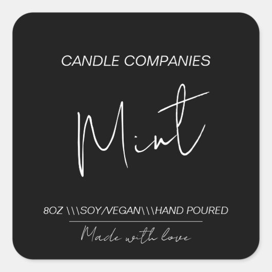 Script Black Soy Vegan Candle Maker Business Vierkante Sticker (Voorkant)