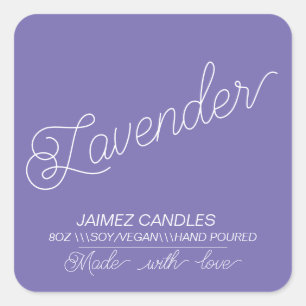 Script Black Soy Vegan Kaarsenmaker Lavendel Vierkante Sticker