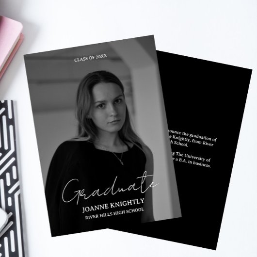 Script Black Thème Photo Invitations Graduation