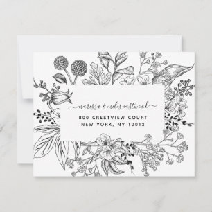 Script Black White Floral Botanical Personalized N Notitiekaartje