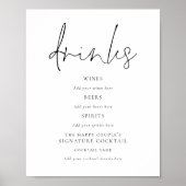 Script Black White Wedding Drinken Bar Sign Poster (Voorkant)