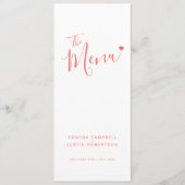 Script blanc et corail moderne menu mariage simple (Devant)
