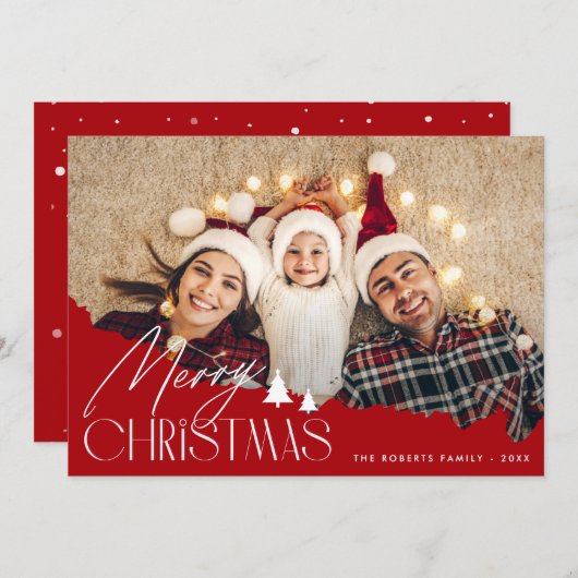 script blanc festif joyeux carte photo de noël (Devant / Derrière)