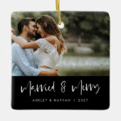 Script blanc marié et joyeux ornement photo noir (Devant)
