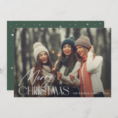 script blanc moderne joyeux carte photo de noël (Devant / Derrière)