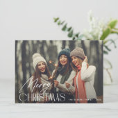 script blanc moderne joyeux carte photo de noël (Debout devant)