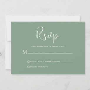 Script blanc Whimsical sur la carte RSVP verte Sag