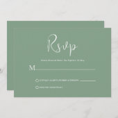 Script blanc Whimsical sur la carte RSVP verte Sag (Devant / Derrière)