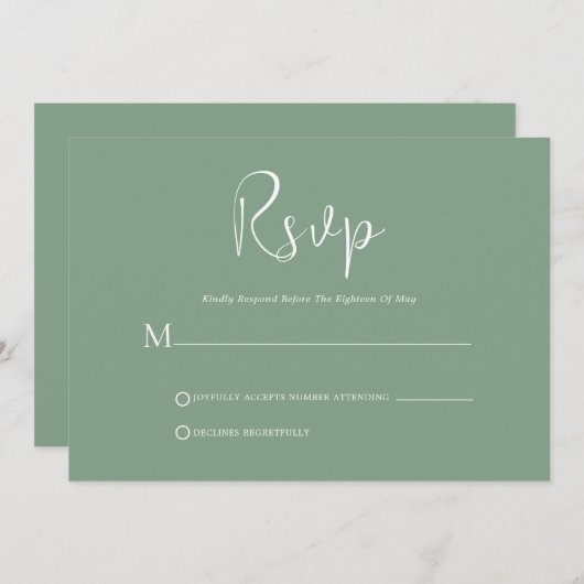 Script blanc Whimsical sur la carte RSVP verte Sag (Devant / Derrière)