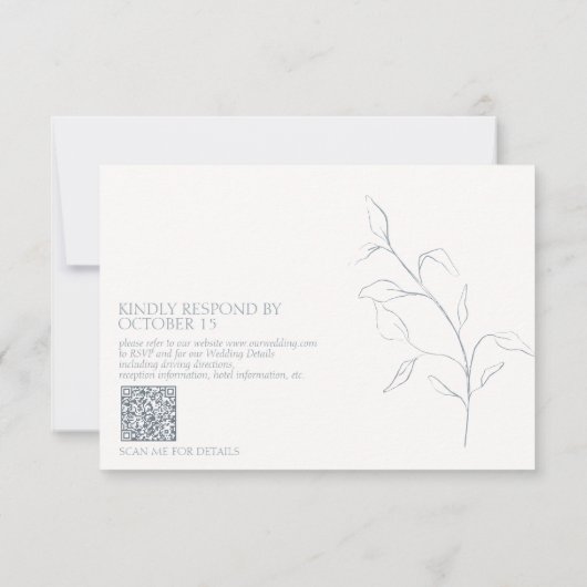 Script bleu foncé moderne Botanique QR Code RSVP (Dos)