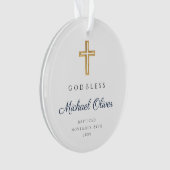 Script bleu moderne Religieux Garçon Baptême Photo (devant)