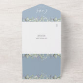 Script Bloem QR Code Stofblauw Huwelijk All In One Uitnodiging (Buitenkant)