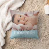 Script Blue Baby Newborn-sleutelnaam Foto Kussen (Deken)