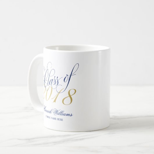 Script Blue Gold Class of 2018 Afstuderen Custom Koffiemok (Voorkant links)