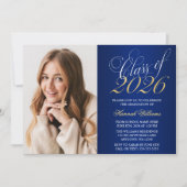 Script Blue Gold Faire-part de graduation photo (Devant)