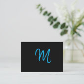 Script Blue Monogram op zwart Visitekaartje (Staand voorkant)