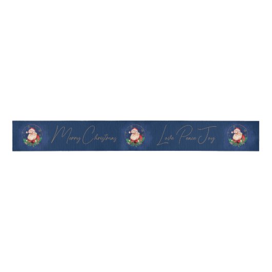 Script Blue Red Gold Santa Claus Elegant Christmas Grosgrain Lint (Voorkant)
